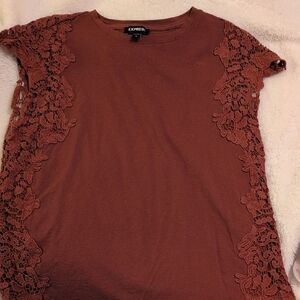 Express Brown Lace Embellished Cap Sleeve Blouse